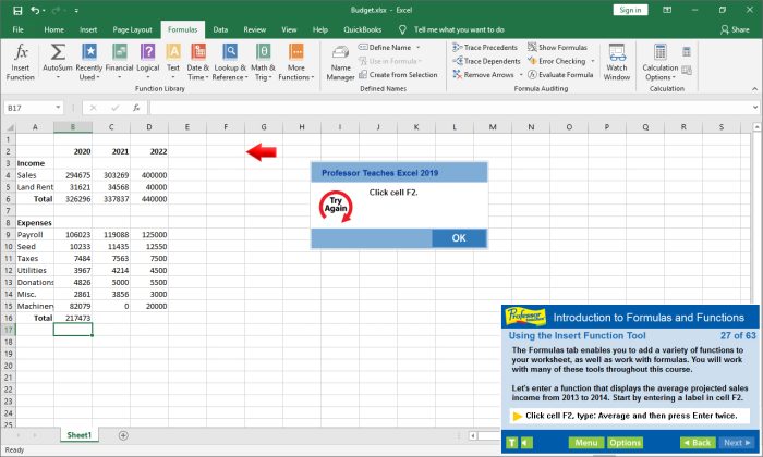 Professor Teaches Excel will teach you how to enter formulas and functions.